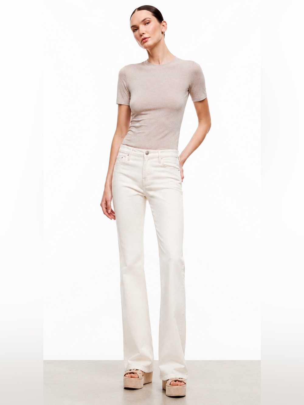 NWOT FRAME Denim Le Mini Boot Ecru Light Cream Mid-Rise Jeans | Size 25